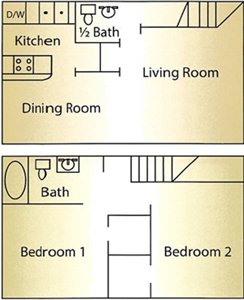 Two  Bedroom / One & Half  Bath - Townhome - 1,080 Sq. Ft.*